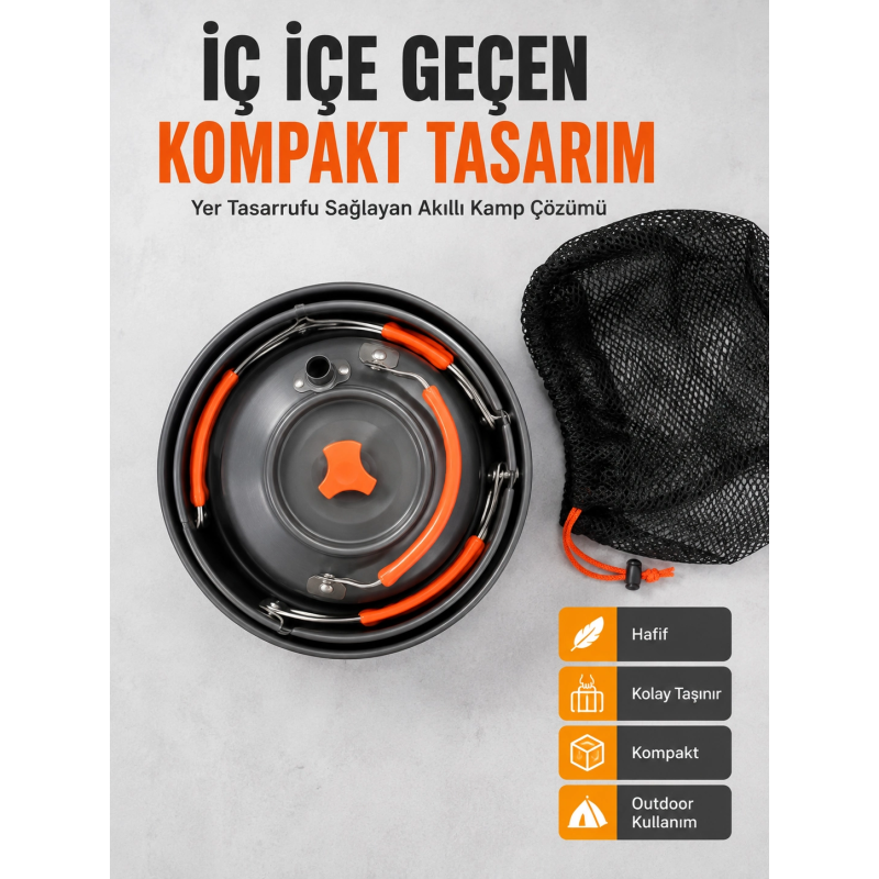 Kompakt Kamp Yemek Seti Alüminyum Tencere Tava Çaydanlık Taşıma Fileli Outdoor Set Kompakt Kamp Yemek Seti Alüminyum Tencere Tava Çaydanlık Taşıma Fileli Outdoor Set