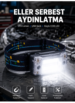 Kompakt Led Kafs Feneri Usb Şarjlı Manyetik 2 Işık Modlu 215 Lümen Yeni Nesil