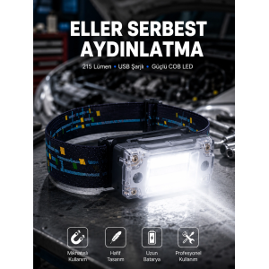 Kompakt Led Kafs Feneri Usb Şarjlı Manyetik 2 Işık Modlu 215 Lümen Yeni Nesil