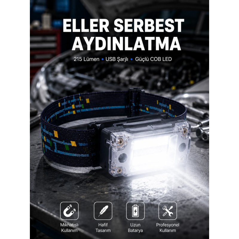 Kompakt Led Kafs Feneri Usb Şarjlı Manyetik 2 Işık Modlu 215 Lümen Yeni Nesil Kompakt Led Kafs Feneri Usb Şarjlı Manyetik 2 Işık Modlu 215 Lümen Yeni Nesil