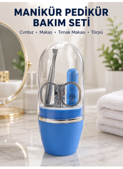 Kompakt Manikür Bakım Seti Mavi Taşınabilir Kişisel Bakım Çantası