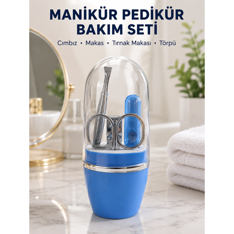 Kompakt Manikür Bakım Seti Mavi Taşınabilir Kişisel Bakım Çantası Kompakt Manikür Bakım Seti Mavi Taşınabilir Kişisel Bakım Çantası