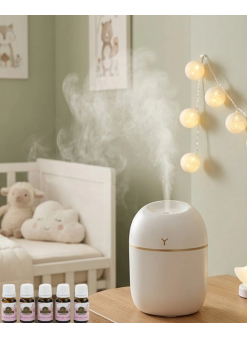 Kompakt Mini Hava Nemlendirici 5 Esans Hediyeli Led Işıklı Usb Aromaterapi Cihazı