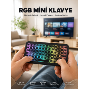 Kompakt Siyah Rgb Işıklı Bluetooth Mini Klavye