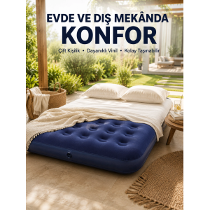 Konforlu Çift Kişilik Şişme Yatak Flokeli Yüzey Dayanıklı Gövde