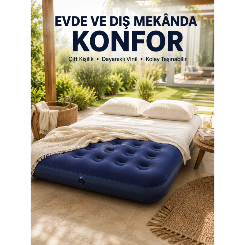 Konforlu Çift Kişilik Şişme Yatak Flokeli Yüzey Dayanıklı Gövde Konforlu Çift Kişilik Şişme Yatak Flokeli Yüzey Dayanıklı Gövde