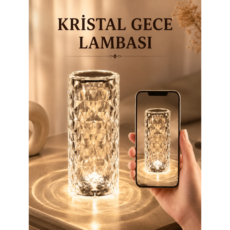 Kristal Dokunmatik Ve Kumandalı Masa Ve Gece Lambası Kristal Dokunmatik Ve Kumandalı Masa Ve Gece Lambası