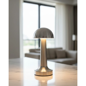 Krom Mantar Masa Lambası Dokunmatik 3 Renk Led Şarjlı Taşınabilir Gece Lambası