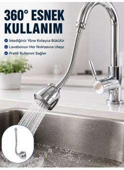 Krom Musluk Uzatma Atı  360° Dönebilen Su Tasarruflu Lavabo Fıskiyesi