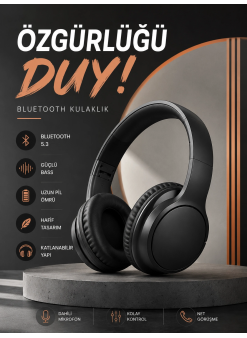 Kulak Üstü Bluetooth Kulaklık Ayarlanabiilir Uzun Pil Ömrü Kablosuz 5.0 Bluetooth