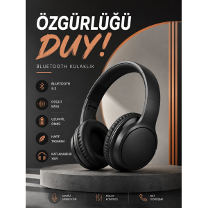 Kulak Üstü Bluetooth Kulaklık Ayarlanabiilir Uzun Pil Ömrü Kablosuz 5.0 Bluetooth