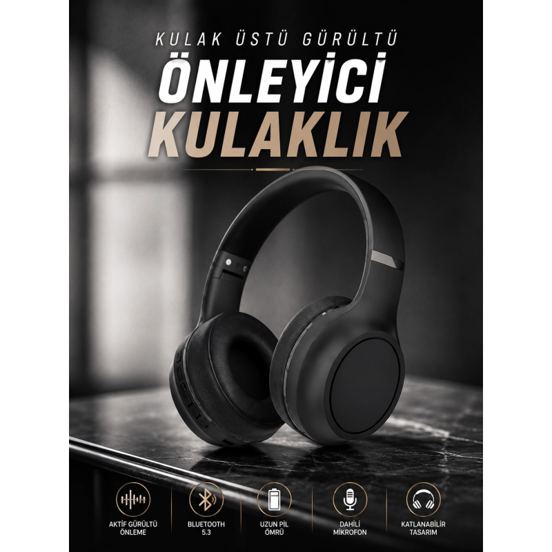 Kulak Üstü Kablosuz Bluetooth Kulaklık Gürültü Önleyici Ayarlanabilir Kulak Üstü Kablosuz Bluetooth Kulaklık Gürültü Önleyici Ayarlanabilir