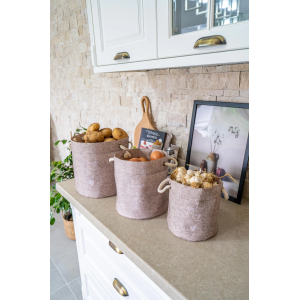 Kulplu Yuvarlak Düzenleyici Çok Amaçlı Kolay Taşınabilen Organizer Keçe Sepet (3'lü Set)