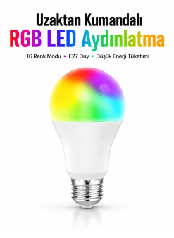 Kumanda Destekli Çok Renkli Akıllı Led Ampul