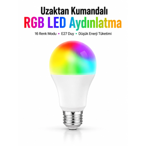 Kumanda Destekli Çok Renkli Akıllı Led Ampul