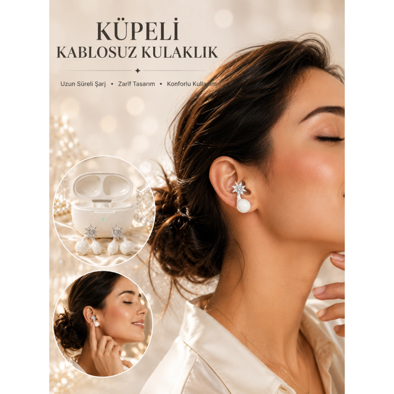 Küpeli Kablosuz Bluetooth Kulaklık Uzun Süreli Şarj Özellikli Küpeli Kablosuz Bluetooth Kulaklık Uzun Süreli Şarj Özellikli