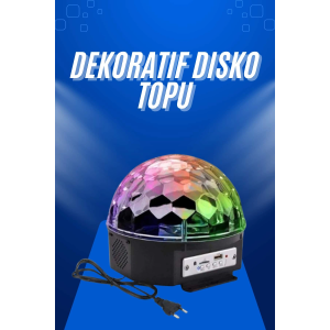 Küre Disko Topu Müzik Çalar Renkli Lazer Işıklı Bluetooth Disko Parti Işığı Kumandalı