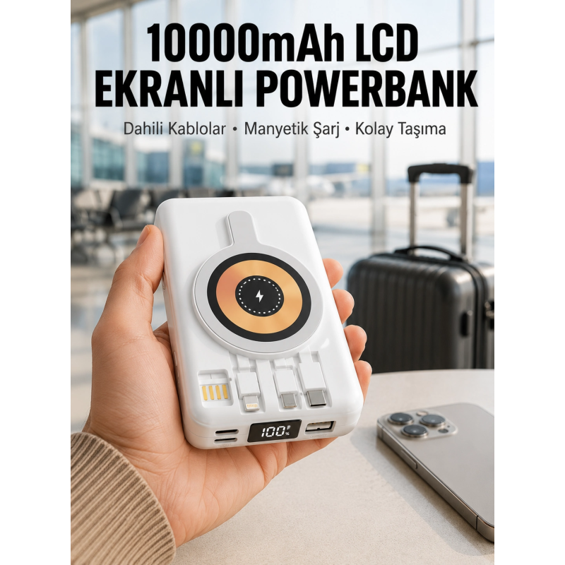 Lcd Göstergeli Manyetik Powerbank Type C Usb Girişli Yeni Nesil