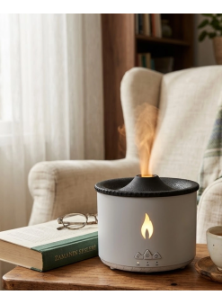 Led Alev Efektli Aroma Difüzörü Ultrasonik Hava Nemlendirici Gece Lambası Fonksiyonlu