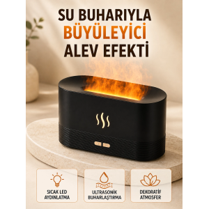 Led Alev Efektli Hava Nemlendirici 9 12 Saat Kullanımlı Aroma Difüzörü
