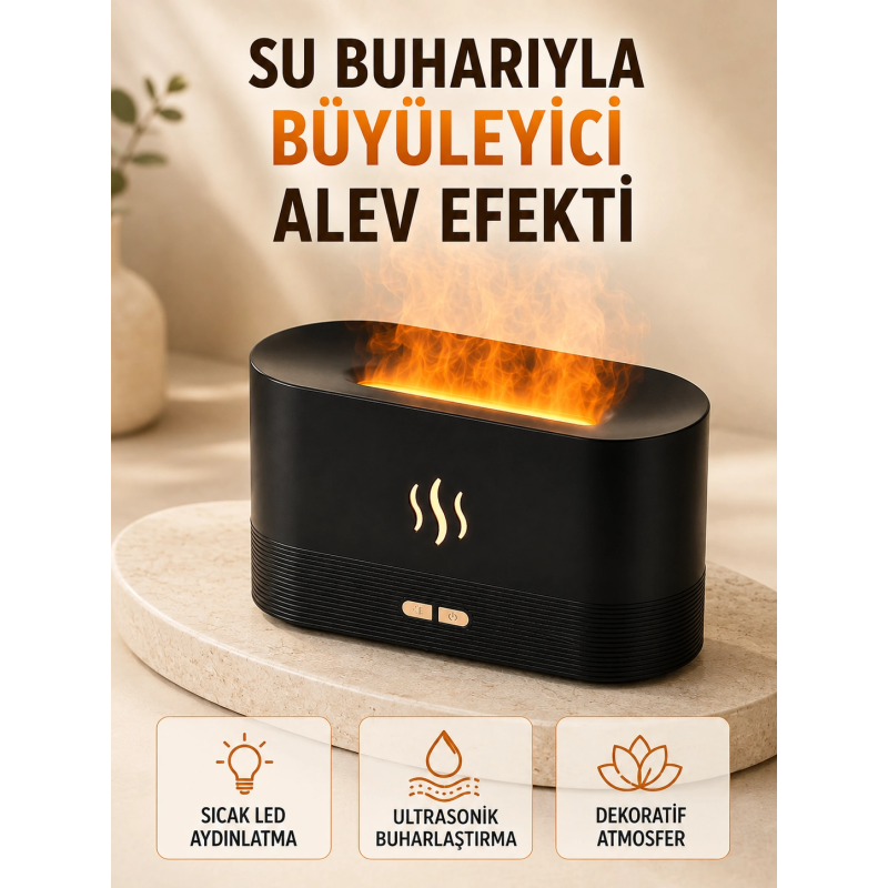 Led Alev Efektli Hava Nemlendirici 9 12 Saat Kullanımlı Aroma Difüzörü Led Alev Efektli Hava Nemlendirici 9 12 Saat Kullanımlı Aroma Difüzörü