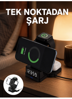 Led Dijital Saatli Kablosuz Şarj Cihazı – 3 Parlaklık Ayarlı, Şarj Koruma Teknolojili Yeni Nesil