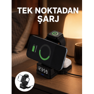 Led Dijital Saatli Kablosuz Şarj Cihazı – 3 Parlaklık Ayarlı, Şarj Koruma Teknolojili Yeni Nesil