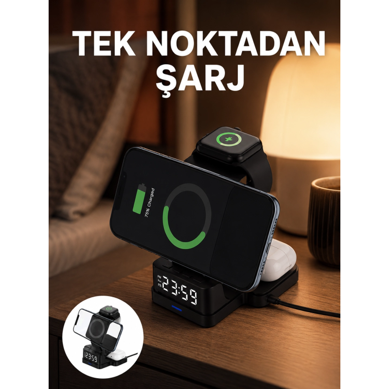 Led Dijital Saatli Kablosuz Şarj Cihazı – 3 Parlaklık Ayarlı, Şarj Koruma Teknolojili Yeni Nesil Led Dijital Saatli Kablosuz Şarj Cihazı – 3 Parlaklık Ayarlı, Şarj Koruma Teknolojili Yeni Nesil