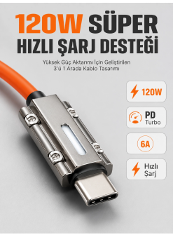 Led Göstergeli 120w Pd Turbo Destekli Premium 3ü 1 Arada Şarj Kablosu