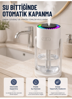 Led Işıklı Hava Nemlendirme Cihazı Şeffaf Su Hazneli Sessiz Masaüstü Nemlendirici