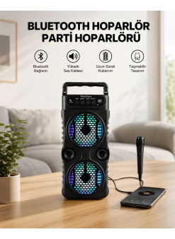Led Işıklı Kablosuz Bluetooth Hoparlör Yüksek Ses Güçlü Bas Performansı Taşınabilir Şarjlı