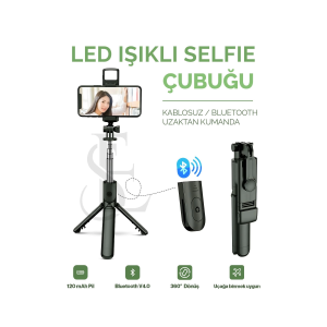 Led Işıklı Selfie Çubuğu Bluetooth Kumandalı Kablosuz Tripot Selfie Monopod Selfie Stick Siyah