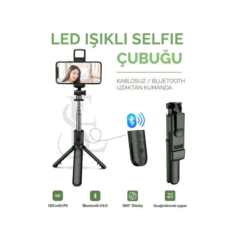 Led Işıklı Selfie Çubuğu Bluetooth Kumandalı Kablosuz Tripot Selfie Monopod Selfie Stick Siyah Led Işıklı Selfie Çubuğu Bluetooth Kumandalı Kablosuz Tripot Selfie Monopod Selfie Stick Siyah