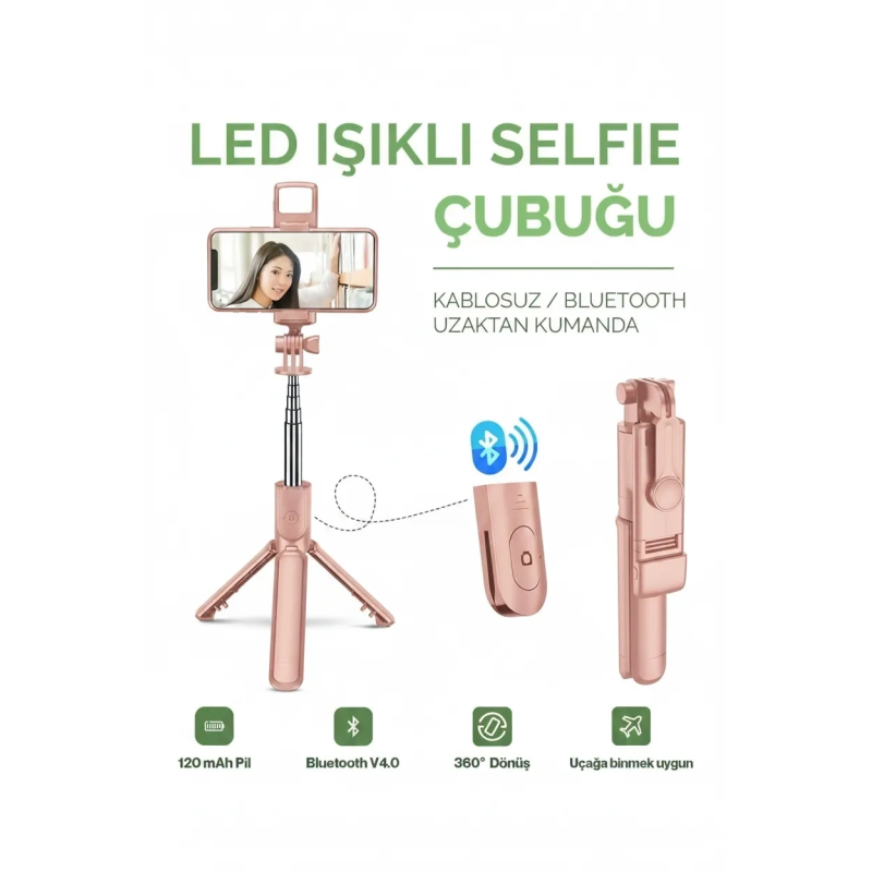 Led Işıklı Selfie Çubuğu Bluetooth Kumandalı Kablosuz Tripot Selfie Monopod Selfie Stick (pembe) Led Işıklı Selfie Çubuğu Bluetooth Kumandalı Kablosuz Tripot Selfie Monopod Selfie Stick (pembe)