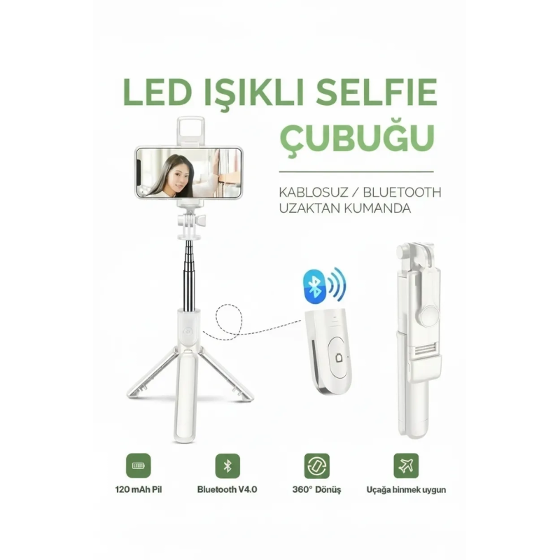 Led Işıklı Selfie Çubuğu Bluetooth Kumandalı Kablosuz Tripot Selfie Monopod Selfie Stick (beyaz) Led Işıklı Selfie Çubuğu Bluetooth Kumandalı Kablosuz Tripot Selfie Monopod Selfie Stick (beyaz)