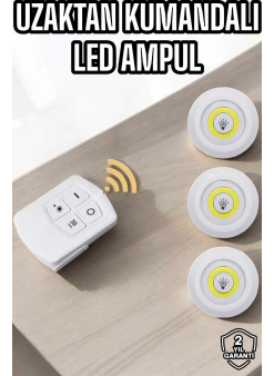 Led Lamba 3'lü Uzaktan Kumandalı Yapışkanlı Beyaz Işık