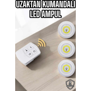 Led Lamba 3'lü Uzaktan Kumandalı Yapışkanlı Beyaz Işık