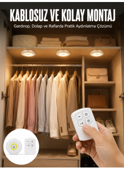 Led Lamba 3lü Uzaktan Kumandalı Yapışkanlı Beyaz Işık