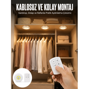 Led Lamba 3lü Uzaktan Kumandalı Yapışkanlı Beyaz Işık