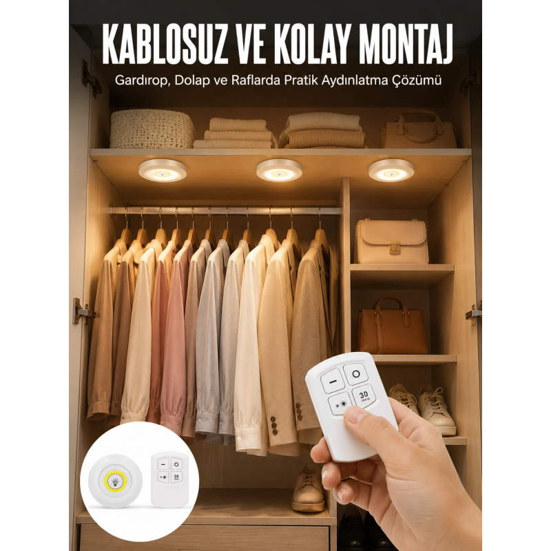 Led Lamba 3lü Uzaktan Kumandalı Yapışkanlı Beyaz Işık Led Lamba 3lü Uzaktan Kumandalı Yapışkanlı Beyaz Işık