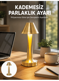 Led Masa Lambası 3 Renk Ayarlı Şarjlı Kablosuz Modern Tasarım Yeni Nesil