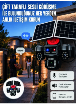 Led Projektörlü Sirenli Güneş Enerjili Akıllı Güvenlik Kamerası