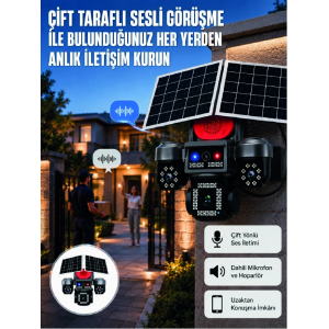 Led Projektörlü Sirenli Güneş Enerjili Akıllı Güvenlik Kamerası