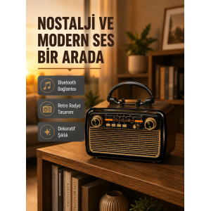 Led’li Nostaljik Bluetooth Hoparlör – Vintage Tasarım, Ahşap Doku