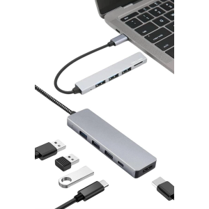 Macbook Pro/air Uyumlu Usb Type-c 8 In 1 Hub Dönüştürücü Çevirici Çoklayıcı Usb Hdmı Micro Sd 8 Girişli