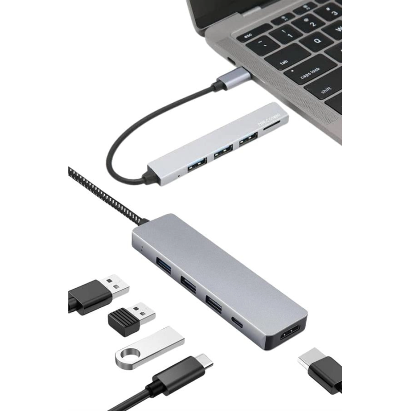 Macbook Pro/air Uyumlu Usb Type-c 8 In 1 Hub Dönüştürücü Çevirici Çoklayıcı Usb Hdmı Micro Sd 8 Girişli