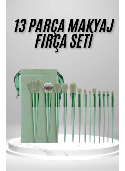 Makyaj Fırça Seti Yeşil 13 Parça Fondöten Fırçası Allık Fırçası Far Fırçası