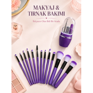 Makyaj Ve Tırnak Bakım Seti 12’li Mor Makyaj Fırçaları Manikür Pedikür Seti Günlük Kişisel Bakım Paketi