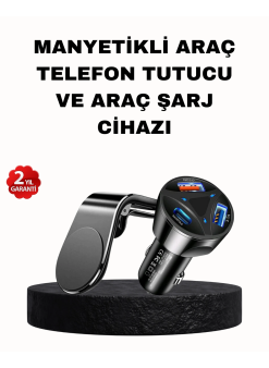 Manyetik Araç Telefon Tutucu Ve Hızlı Şarj Adaptörü 2’li Set