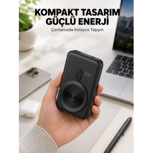 Manyetik Kablosuz Powerbank 22.5w Hızlı Şarj Lcd Göstergeli Yeni Nesil